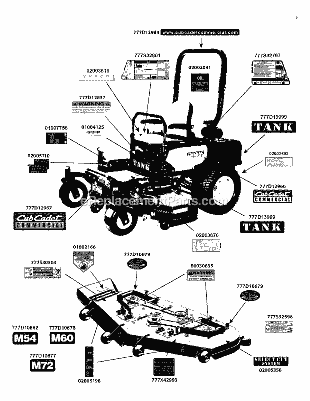 Label Map Diagram and Parts List for M54-KH (53BH8CT4050) (2011 & After) Cub Cadet Sprayer